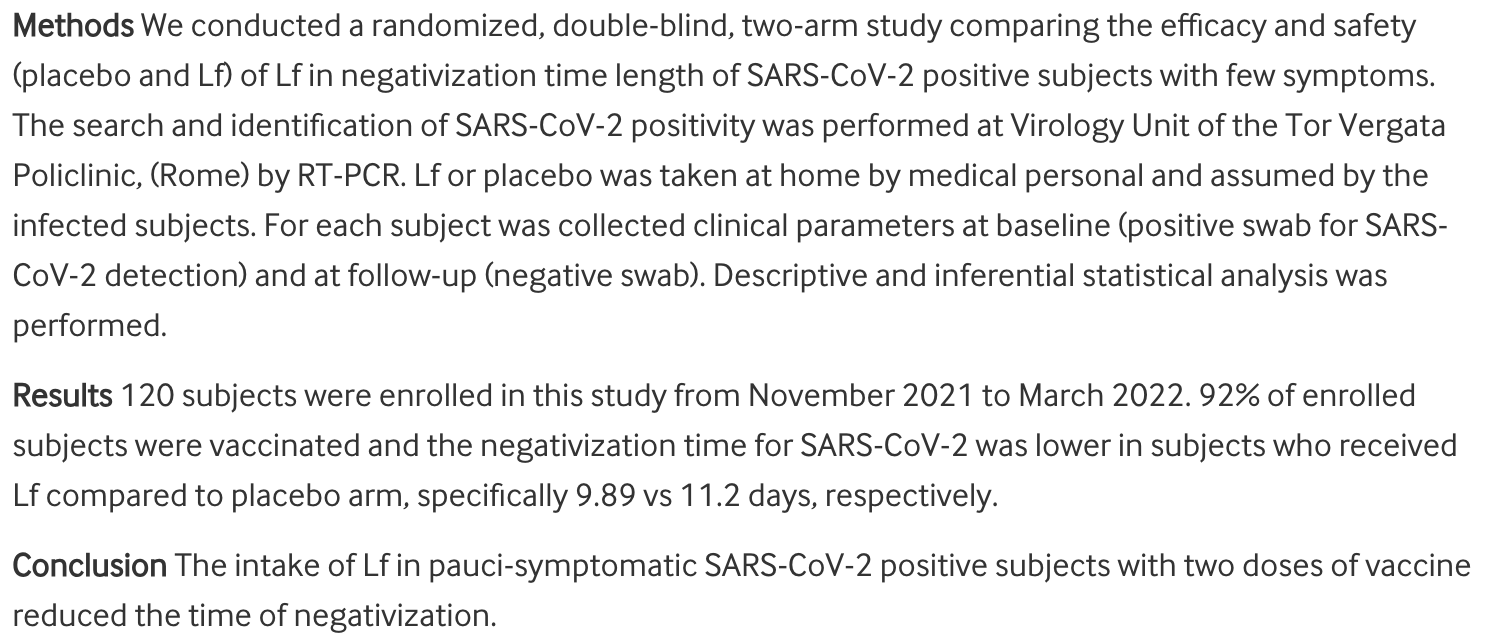 Costanza: Lactoferrin assumption in vaccinated subjects infected by SARS-CoV-2 may influence ...